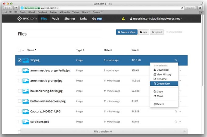 Share a file with Sync.com